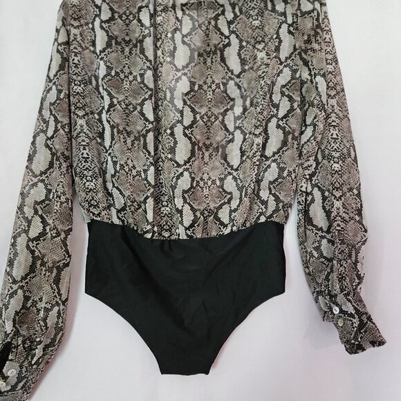 Zara Accessories Snake Print Semi-sheer Bodysuit Long Sleeve Deep V-neck Sz S - Picture 5 of 11